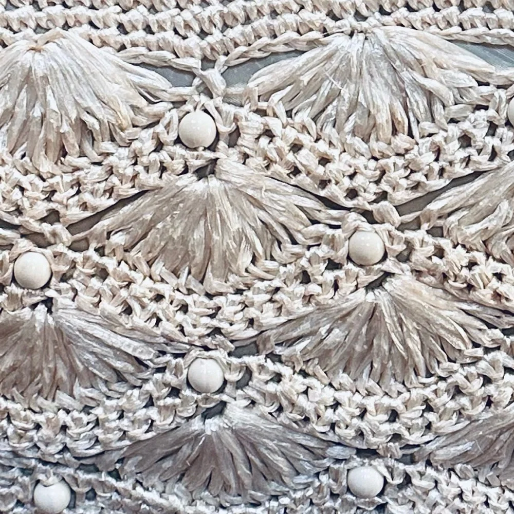🌟2xHP🌟VTG 1960-70s Crocheted Cream Raffia Kiss Clasp Satchel Bag Jordan Marsh - Picture 9 of 12